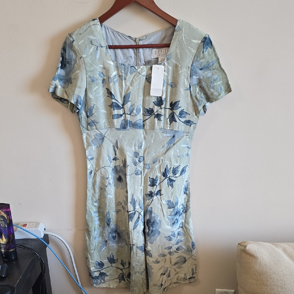 Petite Sophisticate Blue and Cream Floral Midi Dress